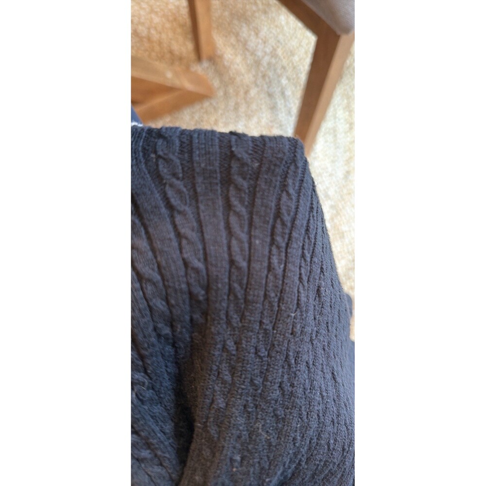 Lauren Ralph Lauren Black Cable Knit V Neck Sweater S Cotton Classic - Picture 9 of 10